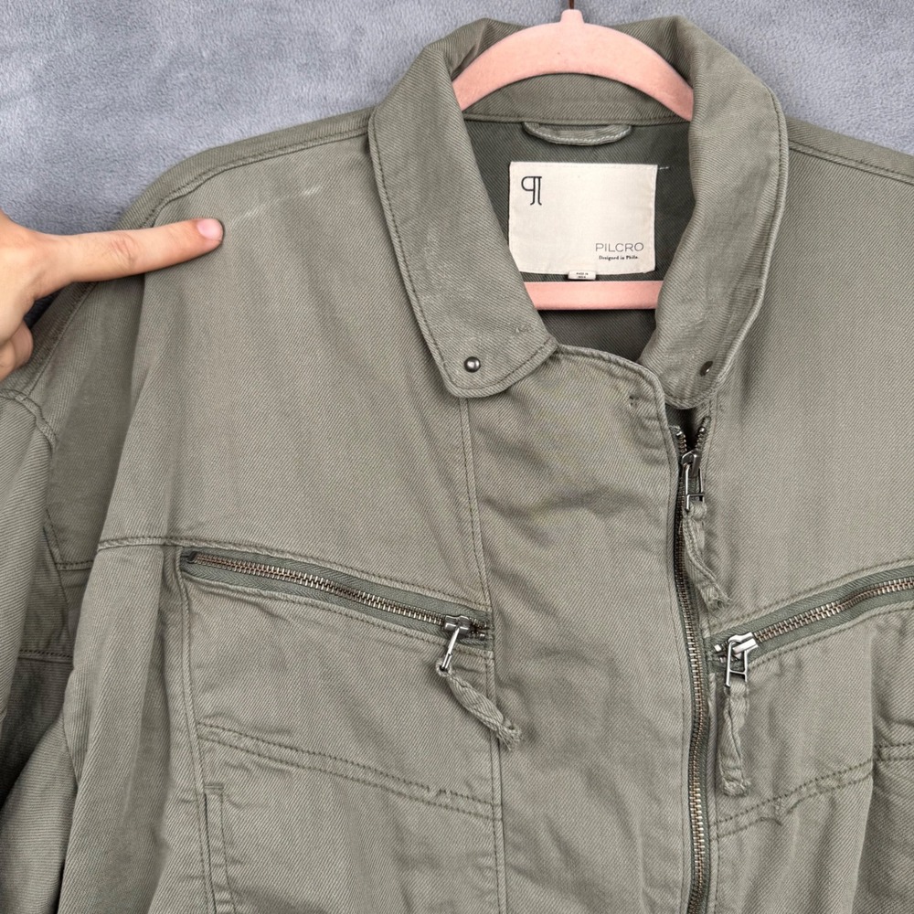 PILCRO Olive Green Utility Crop‎ Jacket Zip Front Drawstring Waist XL - Picture 4 of 8